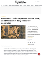 Robinhood Chain surpasses Solana, Base, and Ethereum in daily chain-fee generation