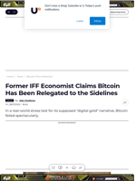 Former IFF Economist Claims Bitcoin Has Been Relegated to the Sidelines - U.Today