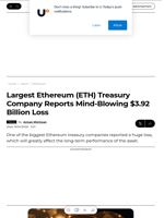 Largest Ethereum (ETH) Treasury Company Reports Mind-Blowing $3.92 Billion Loss - U.Today