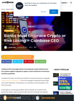 Banks Must Embrace Crypto or Risk Losing - Coinbase CEO | Live Bitcoin News