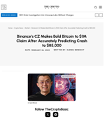 Binance’s CZ Makes Bold Bitcoin to $1M Claim After Accurately Predicting Crash to $85,000