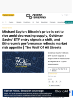 Michael Saylor: Bitcoin's price is set to rise amid decreasing supply, Goldman Sachs' ETF entry signals a shift, and Ethereum's performance reflects market risk appetite | The Wolf Of All Streets