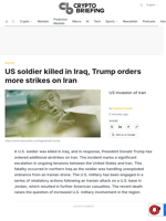 US soldier killed in Iraq, Trump orders more strikes on Iran