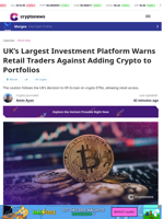 UK’s Largest Investment Platform Warns Retail Traders Against Adding Crypto to Portfolios