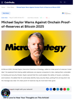 Michael Saylor Warns Against Onchain Proof-of-Reserves at Bitcoin 2025