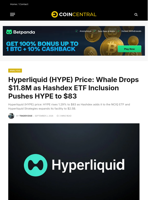 Hyperliquid (HYPE) Price: Whale Drops $11.8M as Hashdex ETF Inclusion Pushes HYPE to $83 - CoinCentral