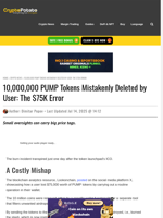 10,000,000 PUMP Tokens Mistakenly Deleted by User: The $75K Error