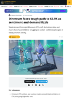 Ethereum Struggles to Reclaim $3,900 as Weak Demand and Fear Persist