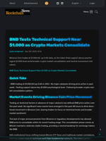 BNB Tests Technical Support Near $1,000 as Crypto Markets Consolidate - Blockchain.News