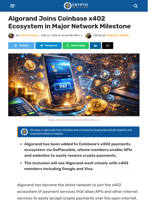 Algorand Joins Coinbase x402 Ecosystem in Major Milestone