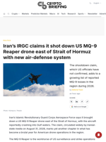 Iran's IRGC claims it shot down US MQ-9 Reaper drone east of Strait of Hormuz with new air-defense system