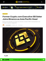 Former Crypto.com Executive SB Seker Joins Binance as Asia Pacific Head