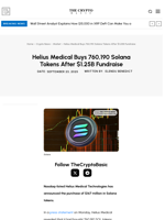 Helius Medical Buys 760,190 Solana Tokens After $1.25B Fundraise