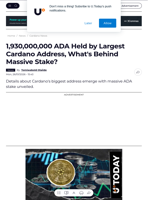 1,930,000,000 ADA Held by Largest Cardano Address, What's Behind Massive Stake? - U.Today