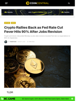 Crypto Rallies Back as Fed Rate Cut Fever Hits 90% After Jobs Revision - CoinCentral