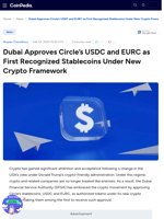 Dubai Approves Circle's USDC and EURC as First Recognized Stablecoins Under New Crypto Framework