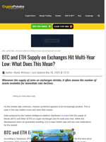 BTC and ETH Supply on Exchanges Hit Multi-Year Low: What Does This Mean?