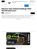 Bitmine Tops Staked Holdings With 167,578 Ethereum - U.Today