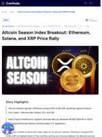 Altcoin Season Index Breakout: Ethereum, Solana, and XRP Price Rally