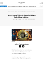More Upside? Bitcoin Records Highest Daily Close in History