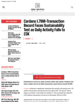 Cardano 1.78M-Transaction Record Faces Sustainability Test as Daily Activity Falls to 23K