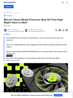 Bitcoin Price Under Pressure as Whales Halt Rally