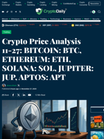 Crypto Price Analysis 11-27: BITCOIN: BTC, ETHEREUM: ETH, SOLANA: SOL, JUPITER: JUP, APTOS: APT - Crypto Daily