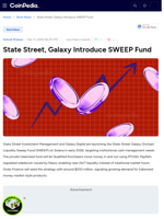 State Street, Galaxy Introduce SWEEP Fund
