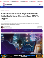 Crypto Now Tops 10% For Half Of APAC’s Wealthy
