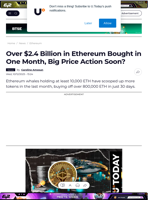Over $2.4 Billion in Ethereum Bought in One Month, Big Price Action Soon? - U.Today