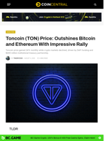 Toncoin (TON) Price: Outshines Bitcoin and Ethereum With Impressive Rally - CoinCentral