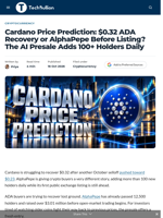 Cardano Price Prediction: $0.32 ADA Recovery or AlphaPepe Before Listing? The AI Presale Adds 100+ Holders Daily - TechBullion