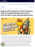 Dogecoin Price Prediction: $0.30 Possible in 2025 as MoonBull Whitelist Closes Soon - Grab This Best Crypto Whitelist Opportunity