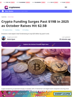 Crypto Funding Surges Past $19B in 2025 as October Raises Hit $2.5B
