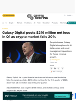 Galaxy Digital posts $216 million net loss in Q1 as crypto market falls 20%