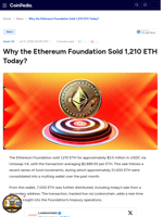 Why the Ethereum Foundation Sold 1,210 ETH Today?
