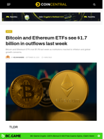 Bitcoin and Ethereum ETFs see $1.7 billion in outflows last week