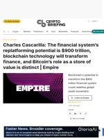 Charles Cascarilla: The financial system's replatforming potential is $900 trillion, blockchain technology will transform finance, and Bitcoin's role as a store of value is distinct | Empire