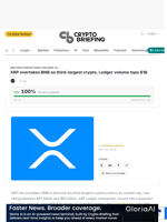 XRP overtakes BNB as third-largest crypto, Ledger volume tops $1B