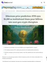 Ethereum price prediction: ETH eyes $4,000 as institutional titans pour billions into next-gen crypto disruptors - CoinJournal