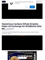 Mysterious Cardano Whale Empties Major US Exchange for 67,926,042 ADA - U.Today
