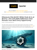 Ethereum Hits $4,551 While Ozak AI Is at $0.012—The 379,250% Difference That Reveals Your Best Entry Opportunity