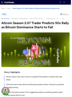 Altcoin Season 2.0? Trader Predicts 50x Rally as Bitcoin Dominance Starts to Fall