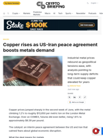 Copper rises as US-Iran peace agreement boosts metals demand