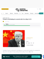 Trump to visit Beijing for summit with Xi on May 14-15