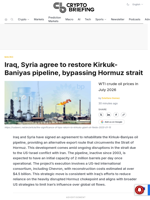 Iraq, Syria agree to restore Kirkuk-Baniyas pipeline, bypassing Hormuz strait