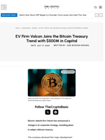 EV Firm Volcon Joins the Bitcoin Treasury Trend with $500M in Capital