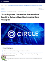 Circle Explores “Reversible Transactions”, Sparking Debate Over Blockchain’s Core Principles