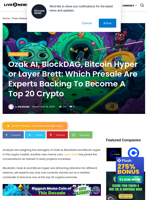 Ozak AI, BlockDAG, Bitcoin Hyper or Layer Brett: Which Presale Are Experts Backing To Become A Top 20 Crypto | Live Bitcoin News