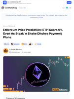 Ethereum Price Prediction: ETH Soars 9% Even As Steak ‘n Shake Ditches Payment Plans: Guest Post by Inside Bitcoins | CoinMarketCap